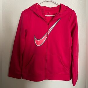 NIKE Classic Dri-Fit Fleece Casual Athletic Full Zip Jacket Pink Grey Girl's XL